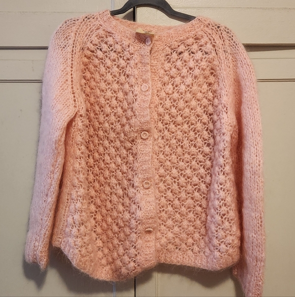 Rosanna Sweaters - 60s Vintage Rosanna Crocheted Mohair Womens Long Sleeve Cardigan Size XL